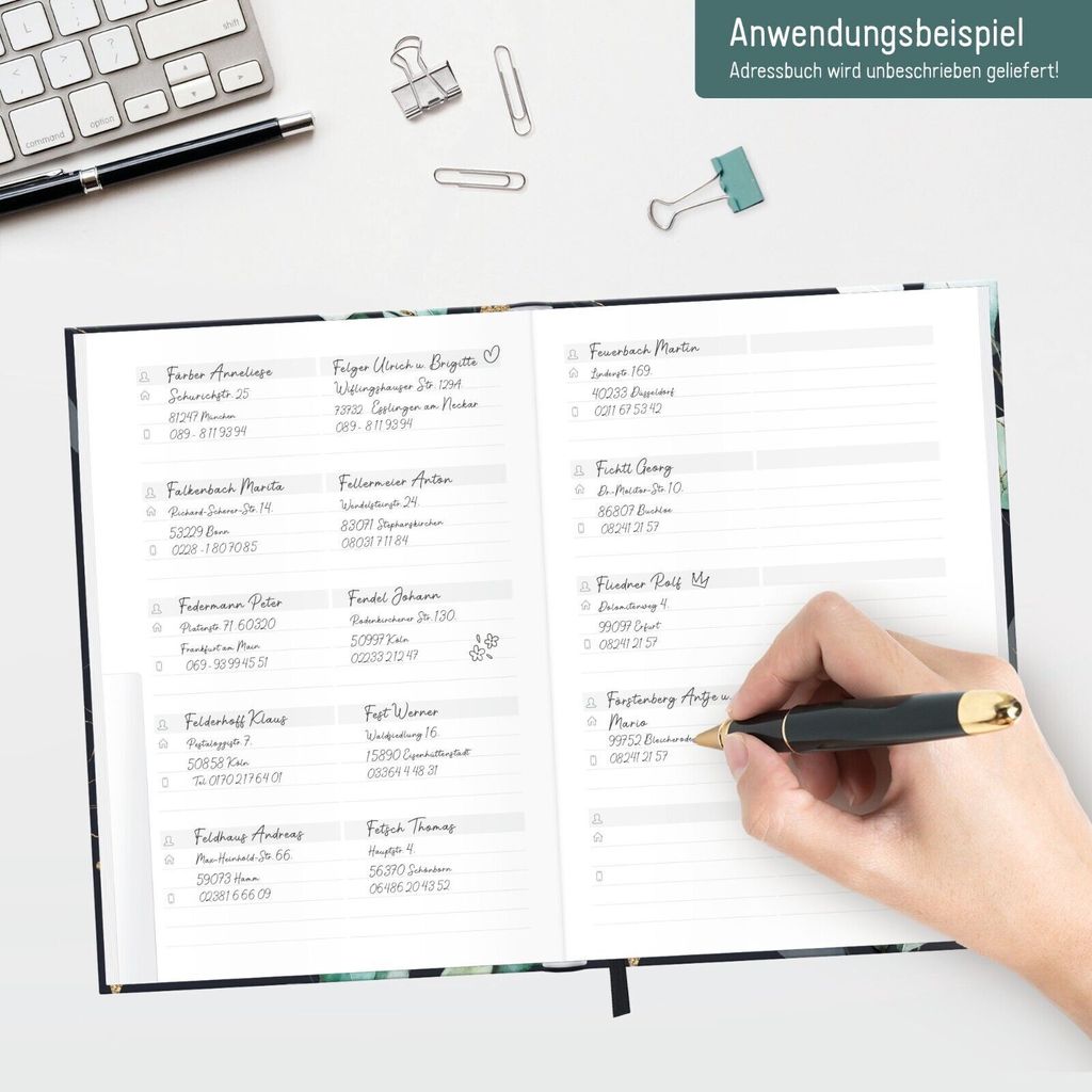 Paper&you Adressbuch A6+ Mit Register - Premium Kontaktbuch Für Adressen & Passwörter