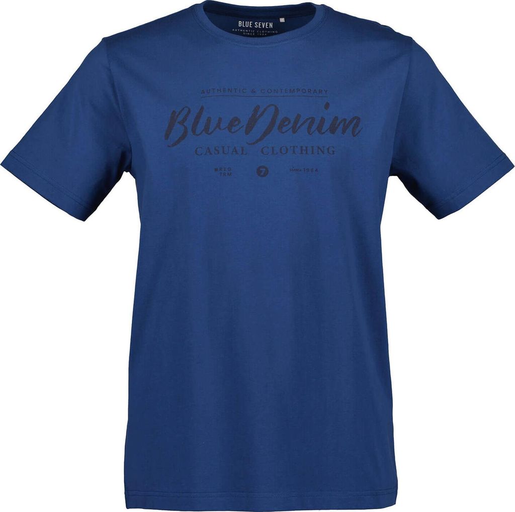 Blue Seven Herren T-Shirt mit Schriftzug-Frontprint - Kurzarm-Shirt aus Baumwolle in Ocean Größe XXL