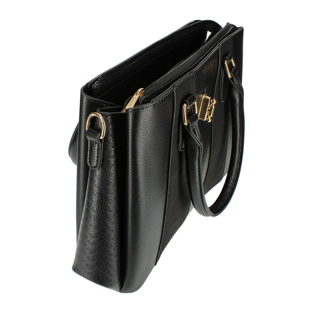 Sac à main rigide noir anti-déformation effet serpent boucle dorée - 4