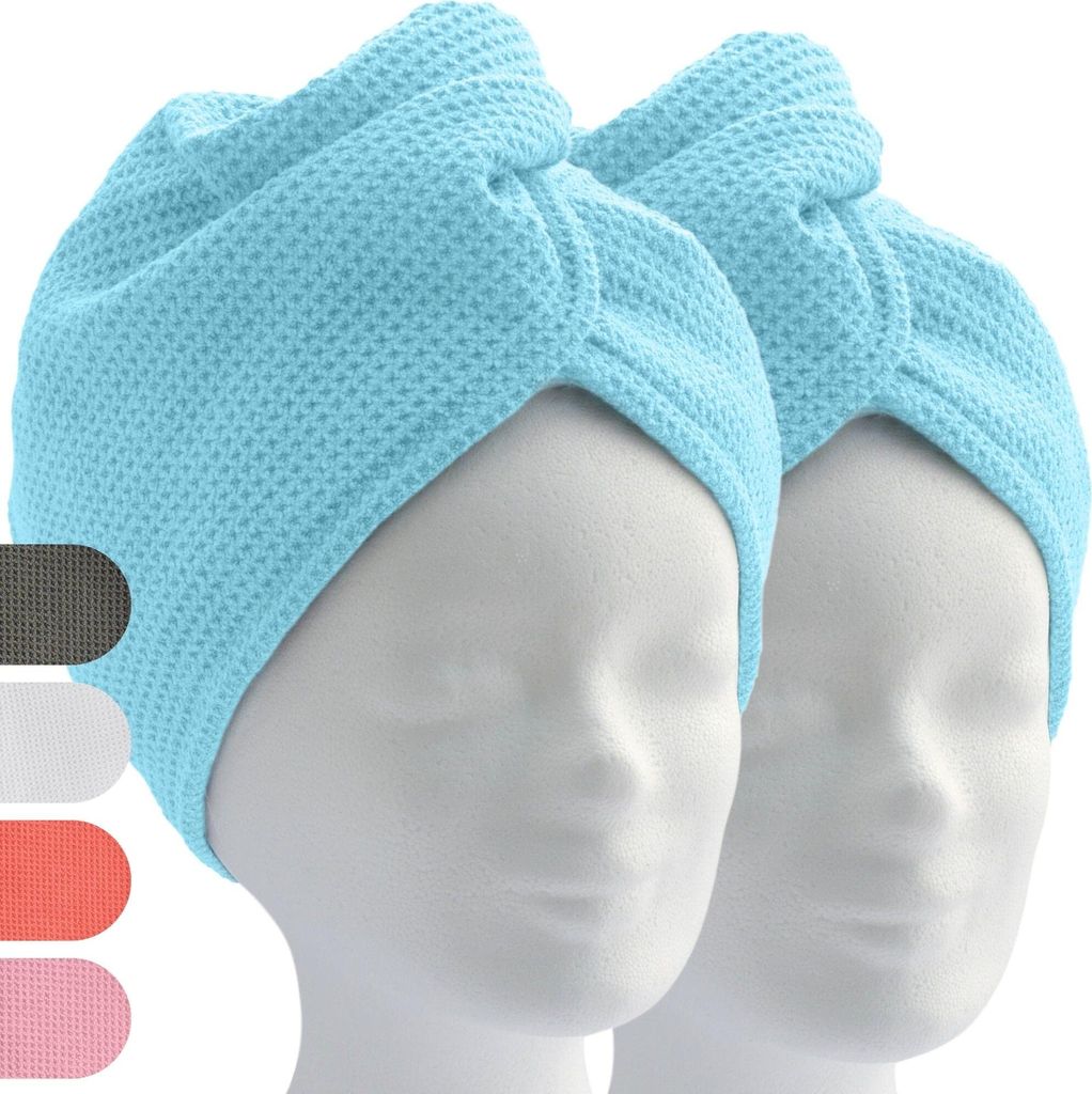 ELEXACARE Haarturban, Turban Handtuch mit Knopf (2 St., Blau) Mikrofaser Handtuch für Kopf und Lange Haare