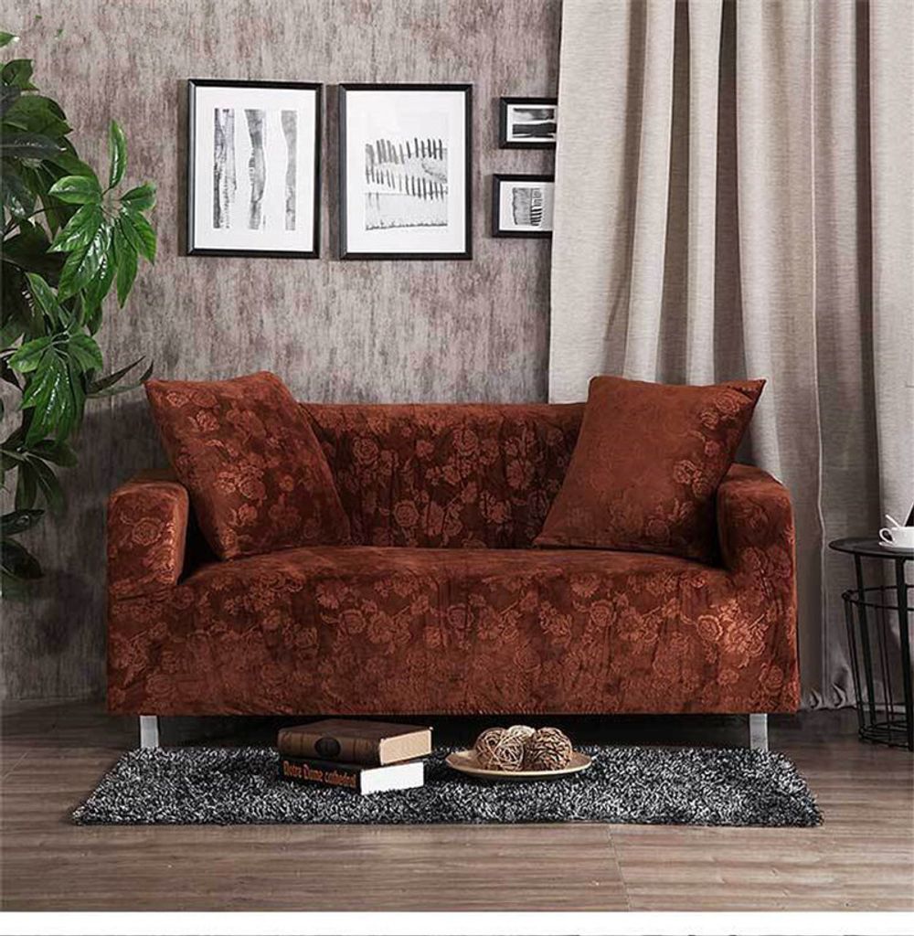2-Sitzer Dick Sofabezug Stretch Möbelbezüge Elastische Sofabezüge Für Wohnzimmer(145-185 cm), Farbe braun