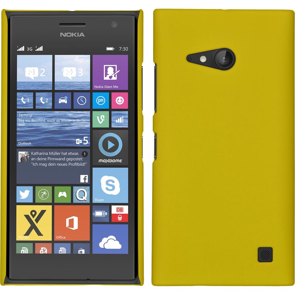 PhoneNatic Case kompatibel mit Nokia Lumia 730 - Hülle gelb gummiert Hard-case + 2 Schutzfolien