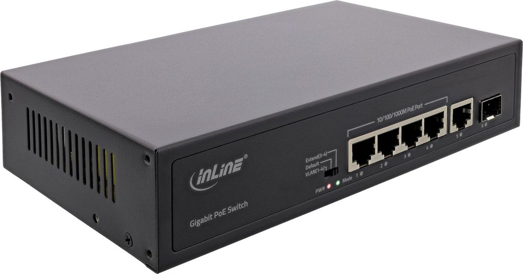 InLine PoE+ Gigabit Netzwerk Switch 5 Port (4x PoE+), 1xSFP, 1Gb/s, Desktop