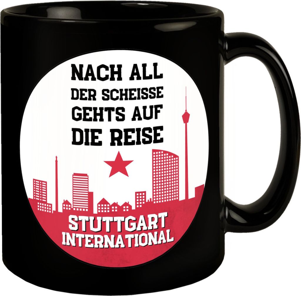 Stuttgart Europapokal Tasse in Schwarz mit Spruch Stuttgart Produktbild 