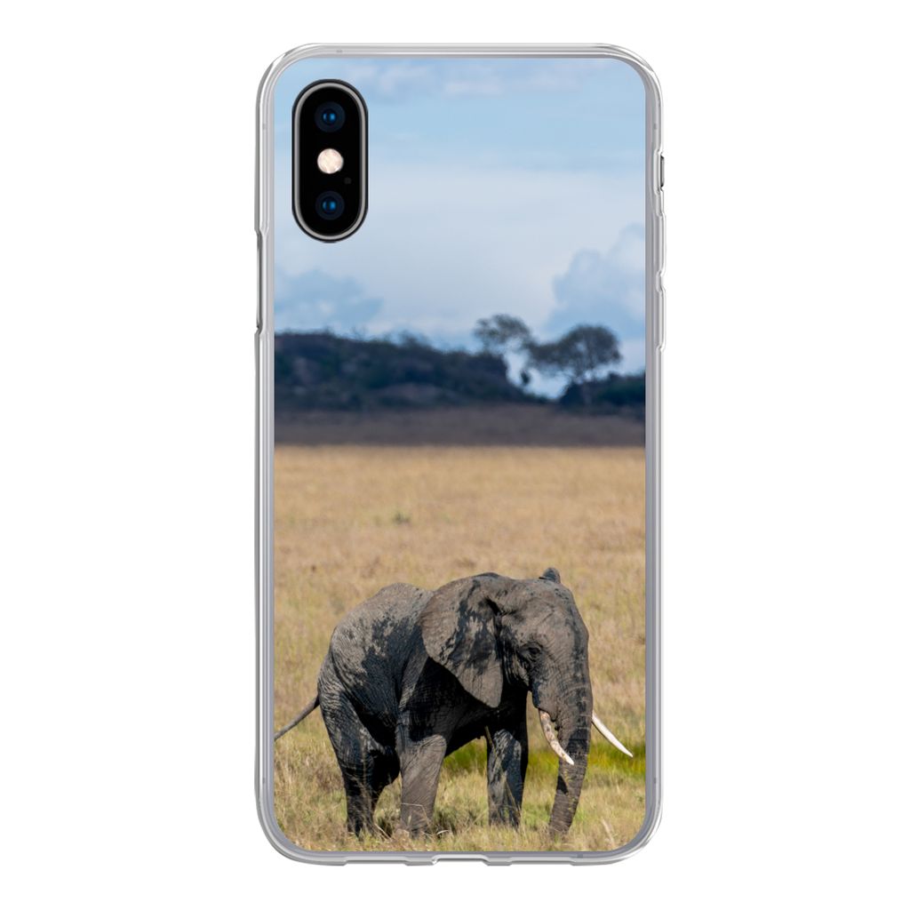 MuchoWow Handyhülle Schutzhülle Hülle für iPhone X Elefant - Gras - Tiere - Natur Silikon Softcase Handy Hülle - Handyhülle