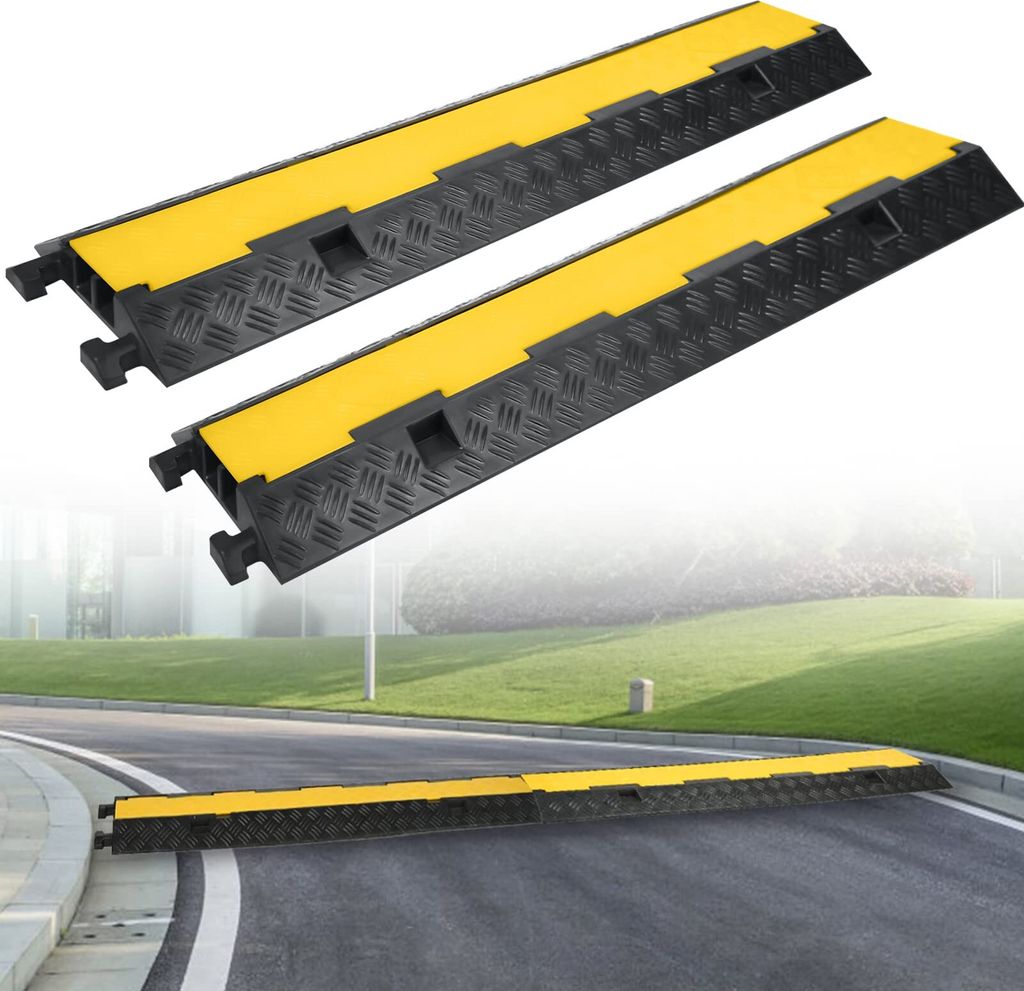 JOIEYOU Kabelbrücke 2 Stück Kabelkanal Boden 100x24x5cm Gummi überfahrschutz für Kabel mit Modularem Design Kabelschutzschlauch für Außenbere...