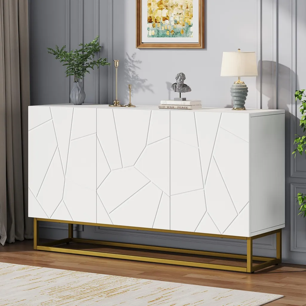 Meuble de Rangement Salon 130 cm Blanc - Sideboard Design pour Vaisselle
