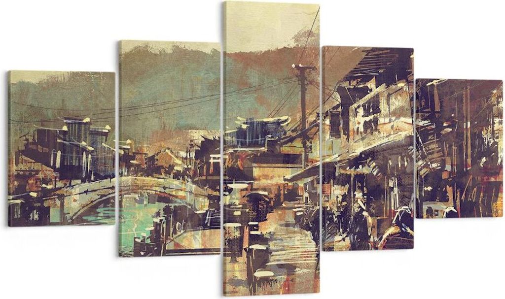 Bild auf Leinwand - Leinwandbild - Brücke Straße Fluss - 125x70cm - Wand Bild - Wanddeko - Leinwanddruck - Bilder - Kunstdruck - Wanddekoration -...
