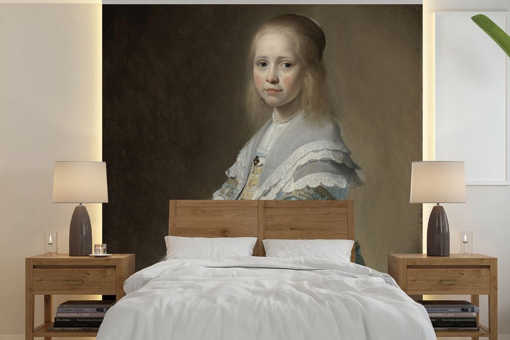 MuchoWow Fototapete für Wohnzimmer oder Schlafzimmer Wandtapete Vinyl Motivtapete Bildnis eines Mädchens in Blau - Johannes Cornelisz Verspronc...
