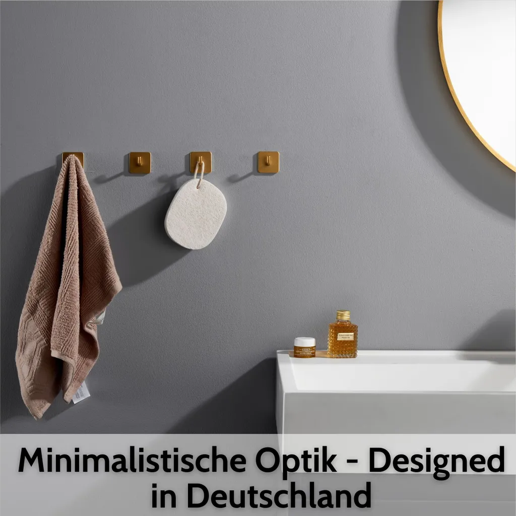 DEKAZIA® Ganci adesivi bagno | ganci da parete oro opaco ganci autoadesivi per asciugamani ganci da cucina ganci autoadesivi porta asciugamani senza forare ganci per cappotti ganci autoadesivi per asciugamani cucina acciaio inox - 4