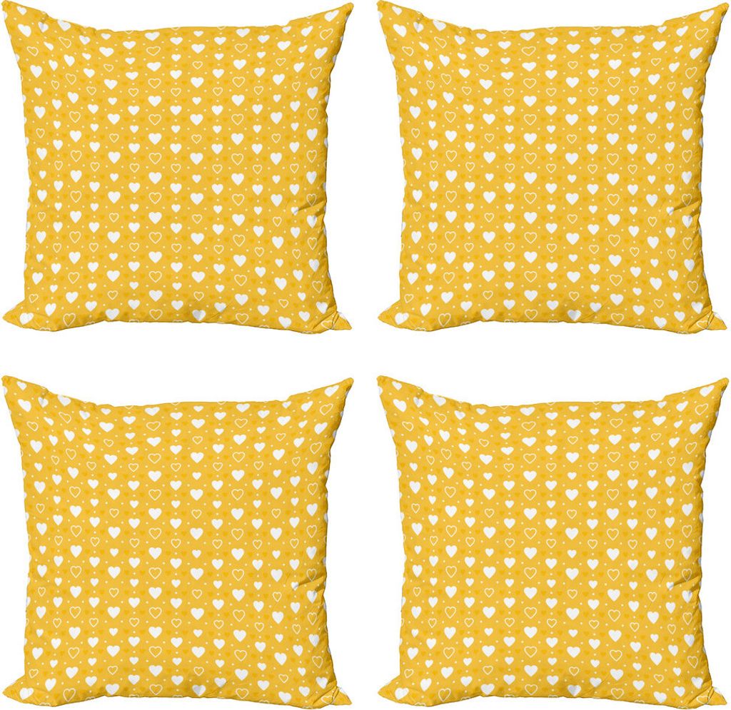 ABAKUHAUS Gelb Kissenbezug Set (4 Stück), Herz Formen und Punkte, Moderner Doppelseitiger Digitaldruck, 45 cm x 45 cm, Gelb weiss