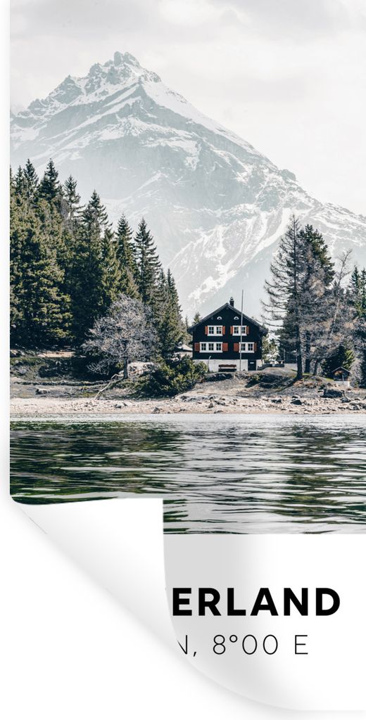 MuchoWow Wandtattoo Wandsticker Wandaufkleber Schweiz - Berg - Chalet 40x80 cm Selbstklebend und Repositionierbar - Repositionierbar - Wasser abw...