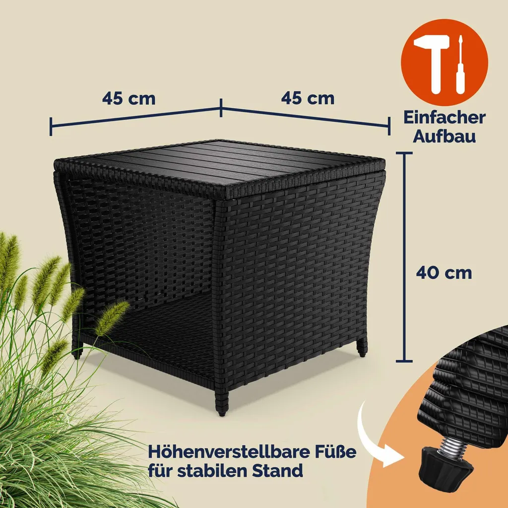 Table basse de jardin noire en polyrotin avec plateau WPC résistant - 4