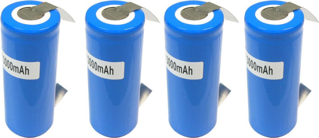 4x Trade-Shop 26650 Akku Zelle 3000mAh 3,2V Hochstromfest Schnelladefähig Rohzelle zum Selbsteinbau Austausch mit U-Lötfahne im Schrumpfschlauch ...