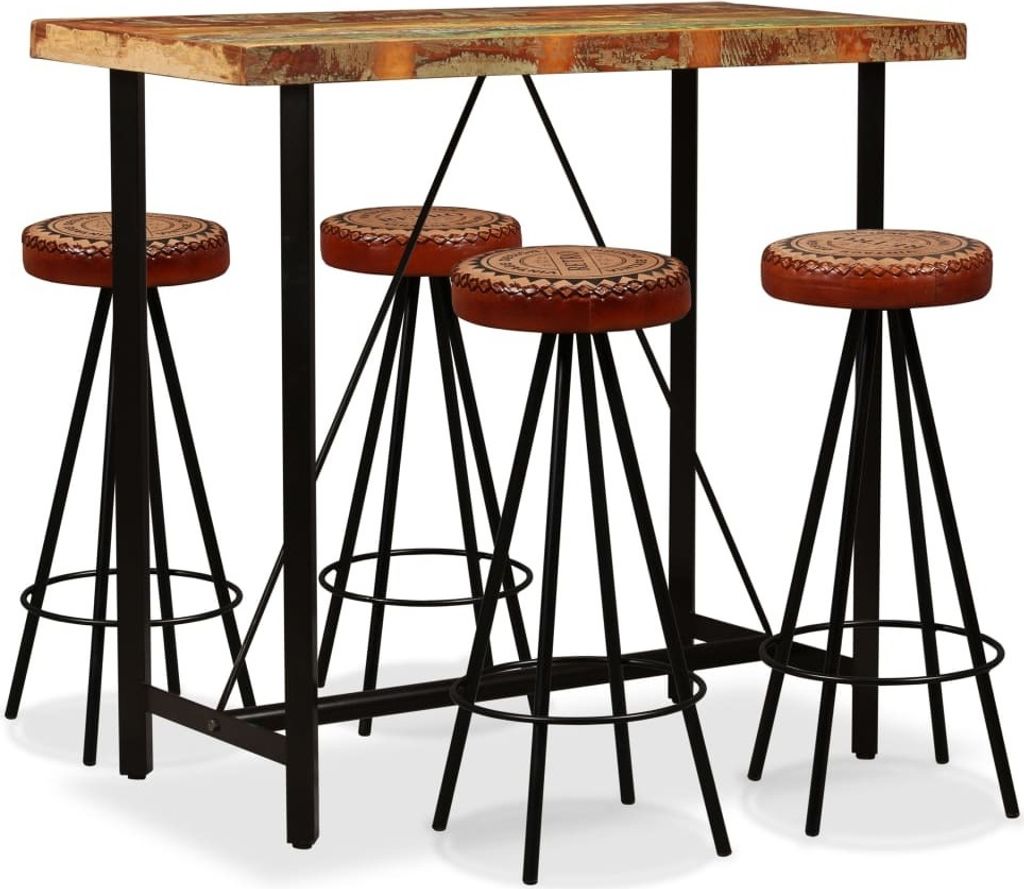 Maison Exclusive - 5-tlg. Bar-Set Altholz Massiv, Echtleder und Canvas