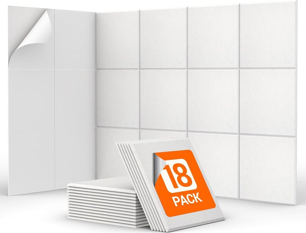 18 Stück Akustikpaneele Selbstklebend, TONOR 30 * 30 * 0,9 cm Quadratische Schallisolationspaneele für Wände, Schallabsorbierende Isolierung Wan...