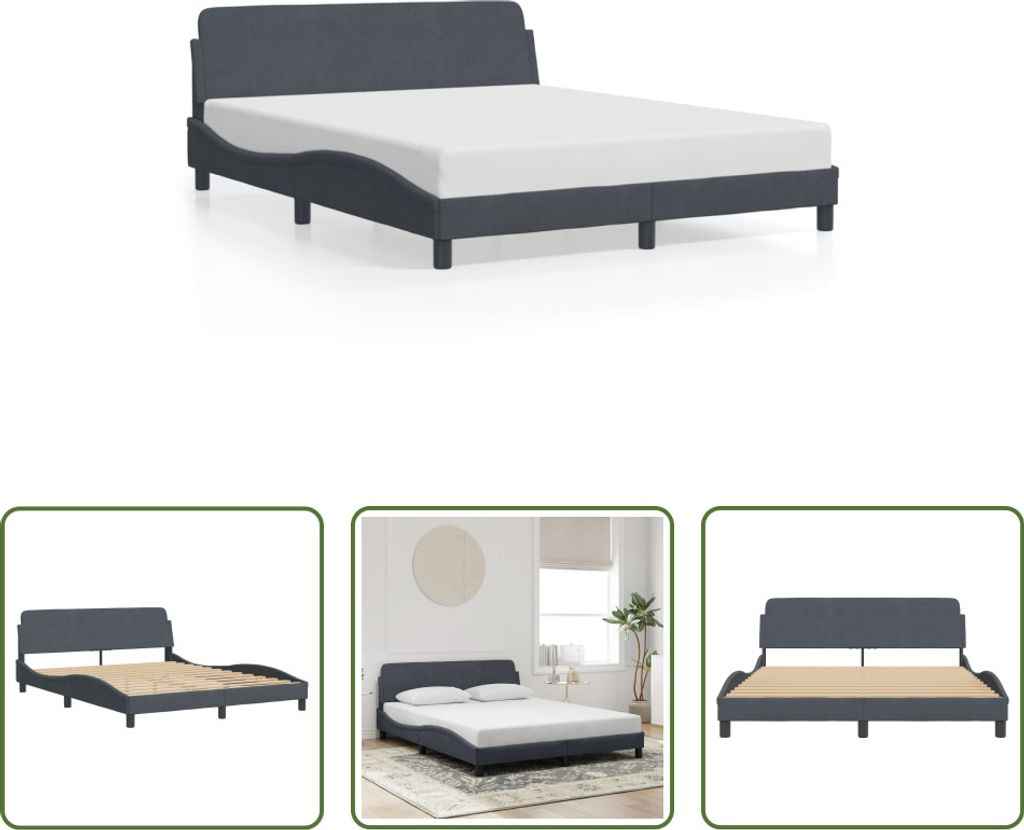 The Living Store Bettgestell mit Kopfteil Dunkelgrau 160x200 cm Samt