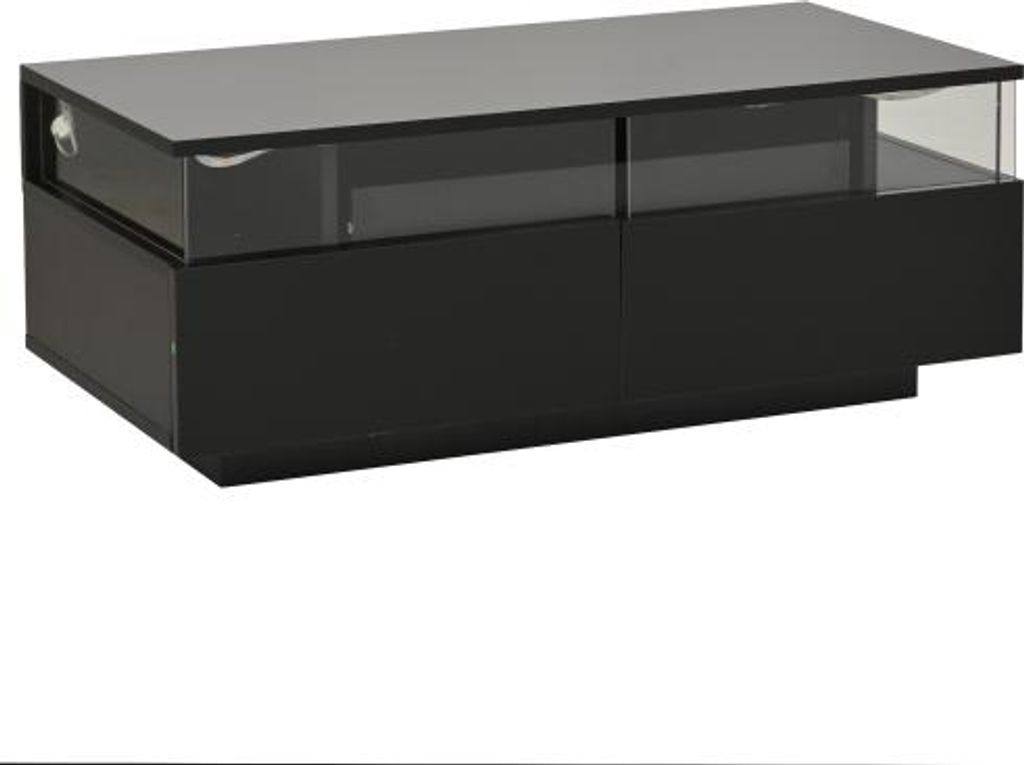 Couchtisch 90x45x35.5 cm Mit Tablett 2 Schubladen LED Licht Beistelltisch Aus Gehaertetem Glas Sofatisch Schwarz Kaffeetisch Wohnzimmertisch Tisch