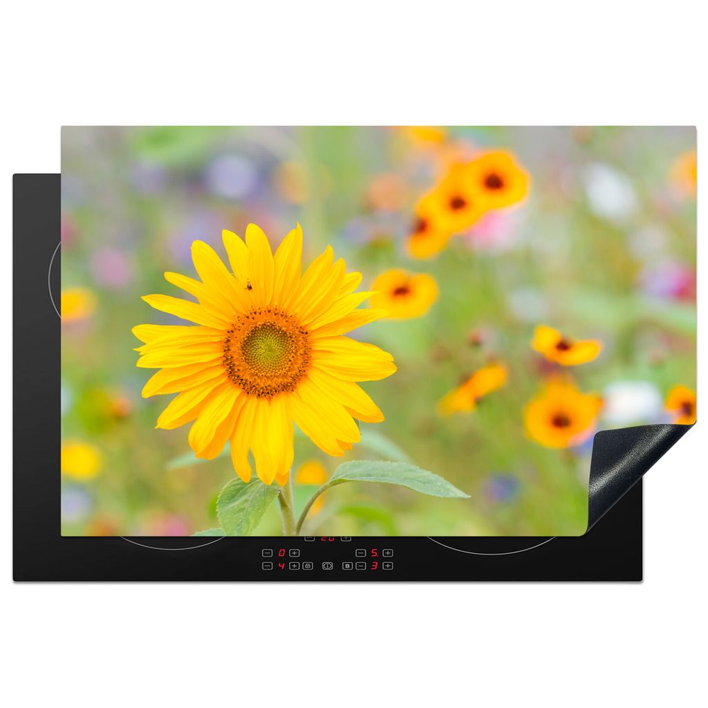 KitchenYeah Herdabdeckplatte Blumen - Sonnenblume - Gelb , 81x52cm, Küche Deko, Glaskeramikkochfeld Herdabdeckung, Abdeckplatte fùr Kochfeld
