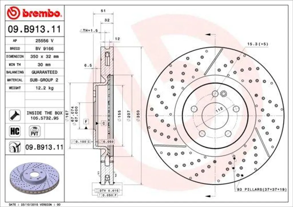 Disque Brembo 09.B913.11 Haute Teneur en Carbone Mercedes 1764210212