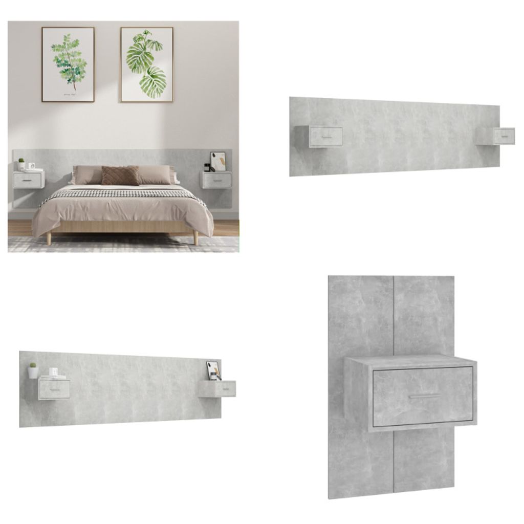 vidaXL Kopfteil mit Nachttischen Betongrau Holzwerkstoff - Kopfteil Mit Stauraum - Kopfteile Mit Stauraum - Kopfteil - Bett Kopfteil