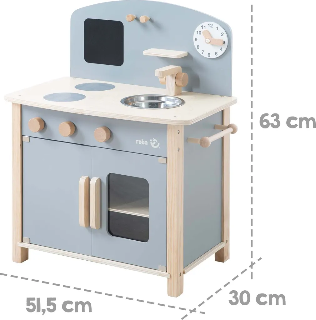 Kitchenette de jeu roba en bois avec plaques de cuisson et évier complet