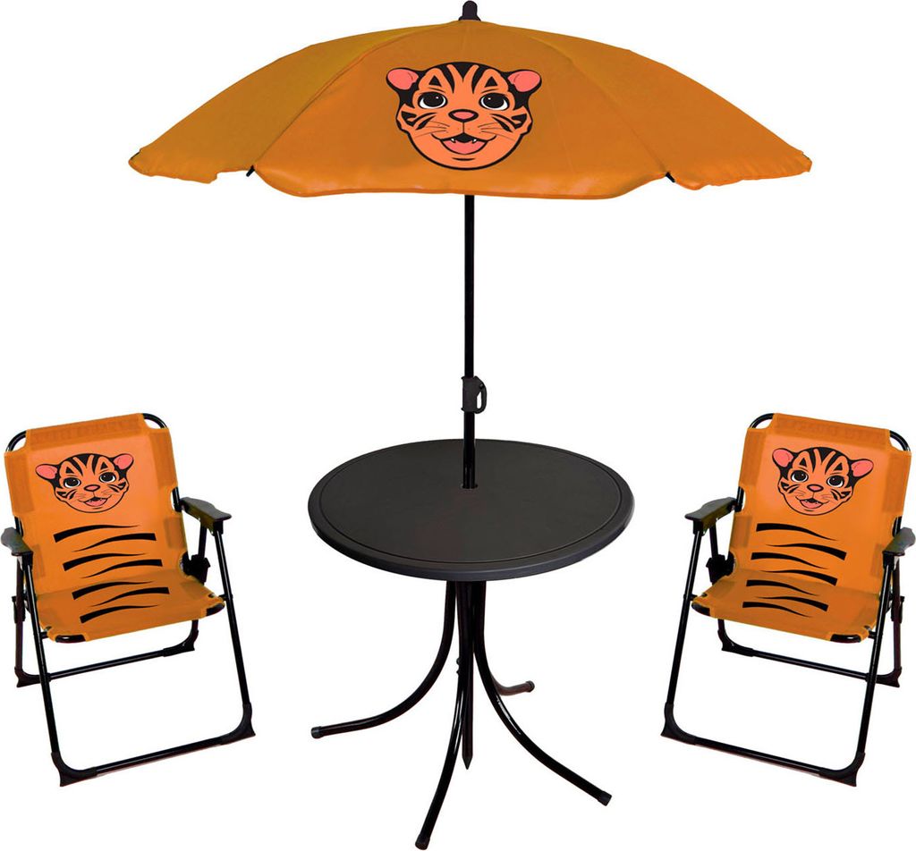 4tlg Kinder Campingmöbel Set Tiger Campingstuhl Tisch Sonnenschirm