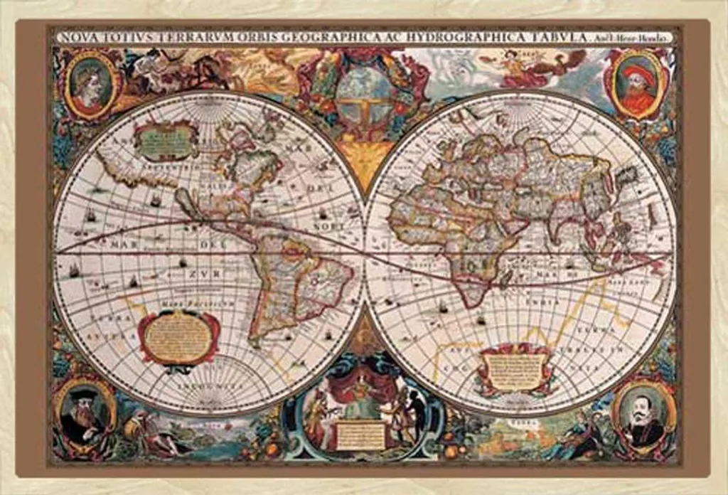 Quadro Antica Mappa del Mondo Oro Cornice Shinsuke Quercia 61x91