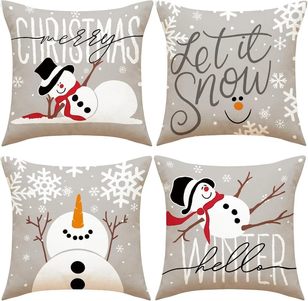 Set Di 2 Federe Per Cuscini Natalizi In Lino, 30,5x50,8 Cm, Decorazione Divano Con Cerniera Invisibile, Solo Motivo Fronte