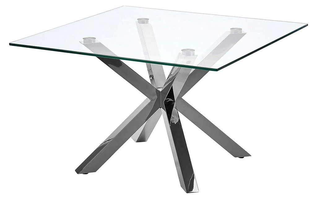Couchtisch aus transparentem Glas mit Metallgestell quadratisch 70x70cm Silber