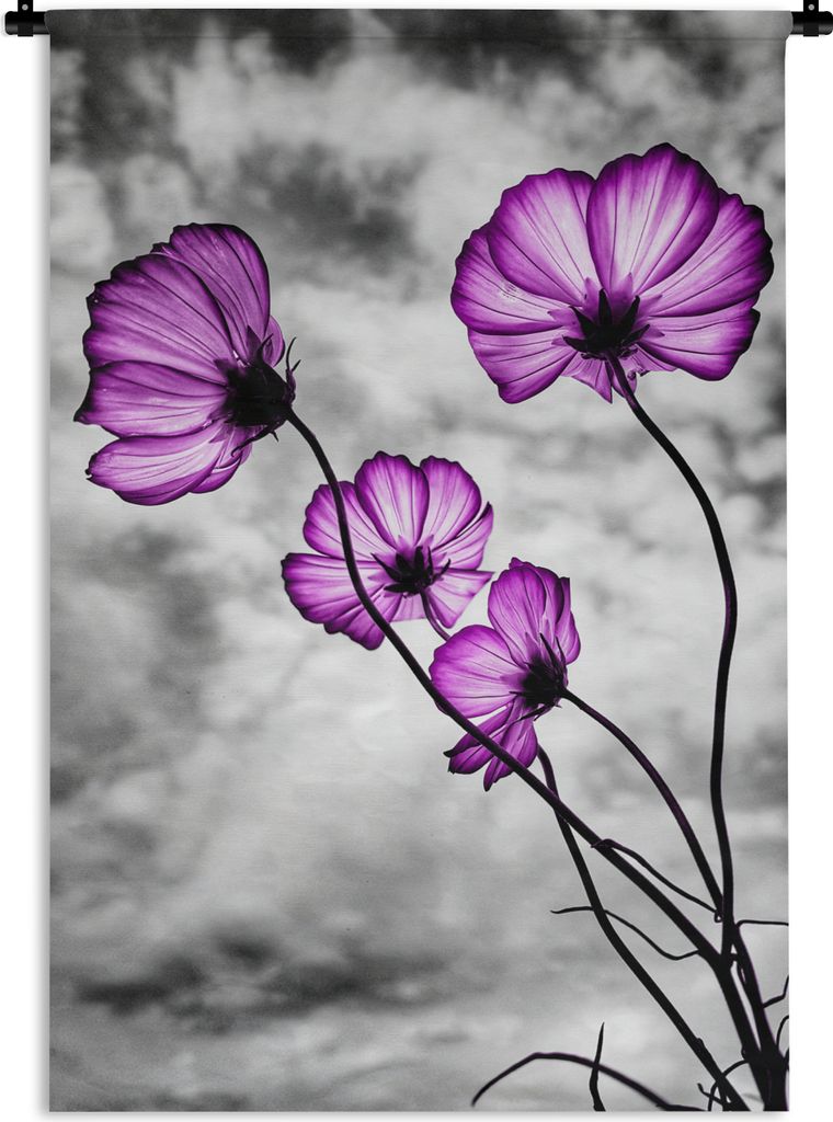 MuchoWow® Wandteppich Wandbehang Blumen - Schwarz - Weiß - Produktbild 