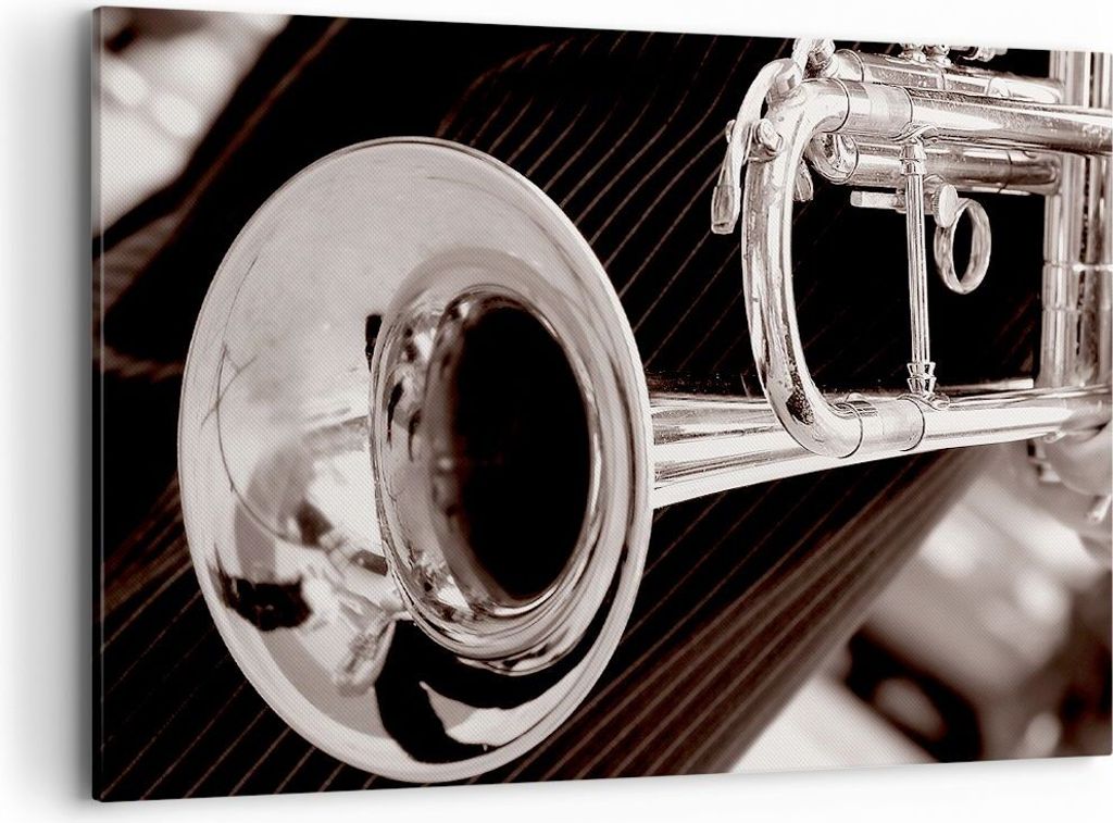 Bild auf Leinwand - Leinwandbild - Musik Trompete Instrument Orchester - 100x70cm - Wand Bild - Wanddeko - Leinwanddruck - Bilder - Kunstdruck - Le...