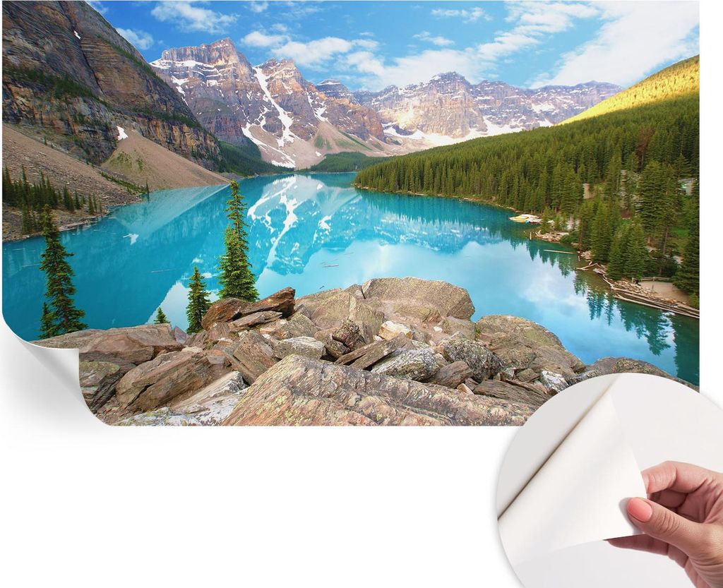 Selbstklebende Wandtapete - Dekorative Tapete für Wohnzimmer - Klebefolie für Wandbilder - Tapetenfolie für Wanddekoration - 416x254 - Blauer See