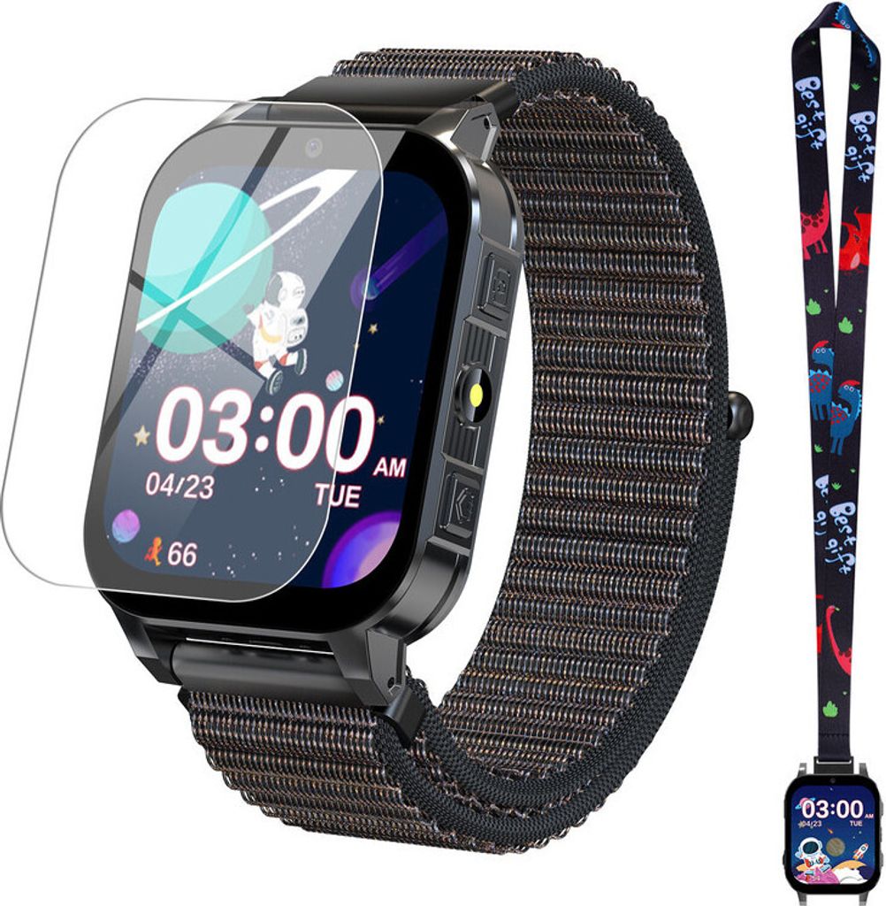 (Schwarz)Kinder Smartwatch - Geschenk für 4- bis 12-Jährige, inklusive Displayschutz, 30 Spiele, 140 Lernkarten, HD-Touchscreen, Kamera, Musi...