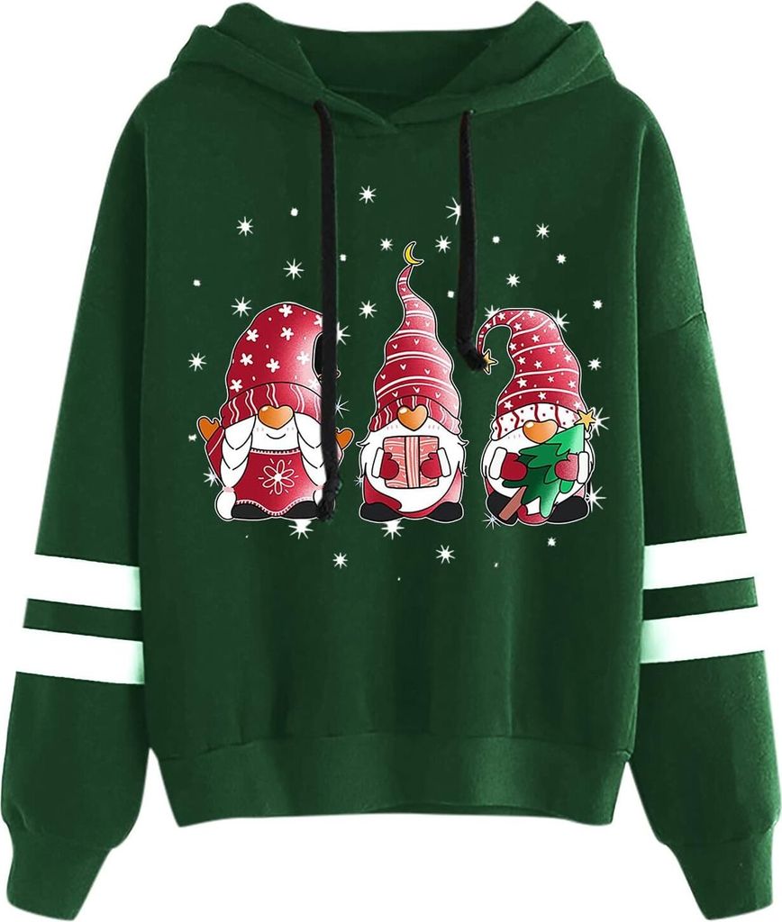 ASKSA Damen Weihnachts Hoodie Weihnachtspulli Lustige Ugly Christmas Sweater Kapuzenpullover,Dunkelgruen,XL