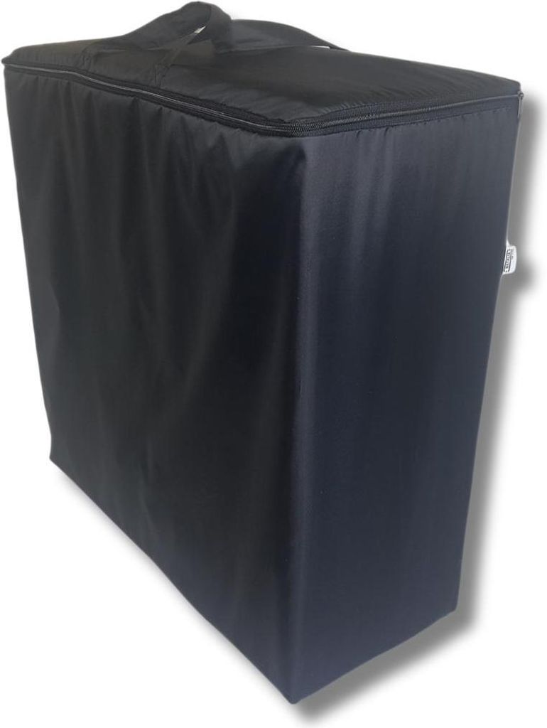 A black carrying bag with a handle is shown from a slightly diagonal front-side angle.