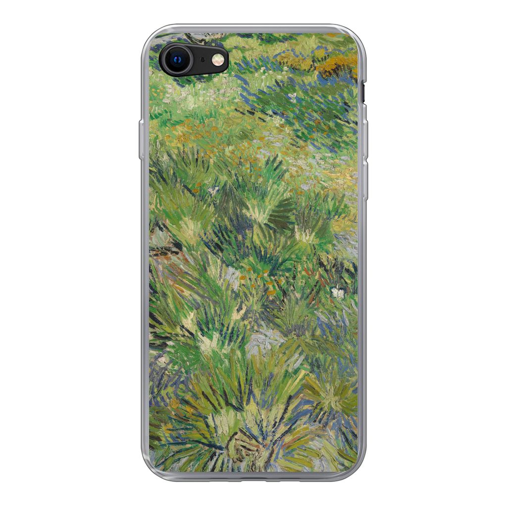 MuchoWow Handyhülle Schutzhülle Hülle für iPhone SE 2022 Grasige Wiese mit Blumen und Schmetterlingen - Vincent van Gogh Silikon Softcase Han...