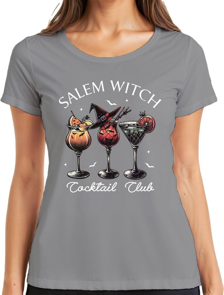 Salem Witch Cocktail Club Halloween Cocktails Fledermaus Gruselig Damen T-Shirt, Grau, M