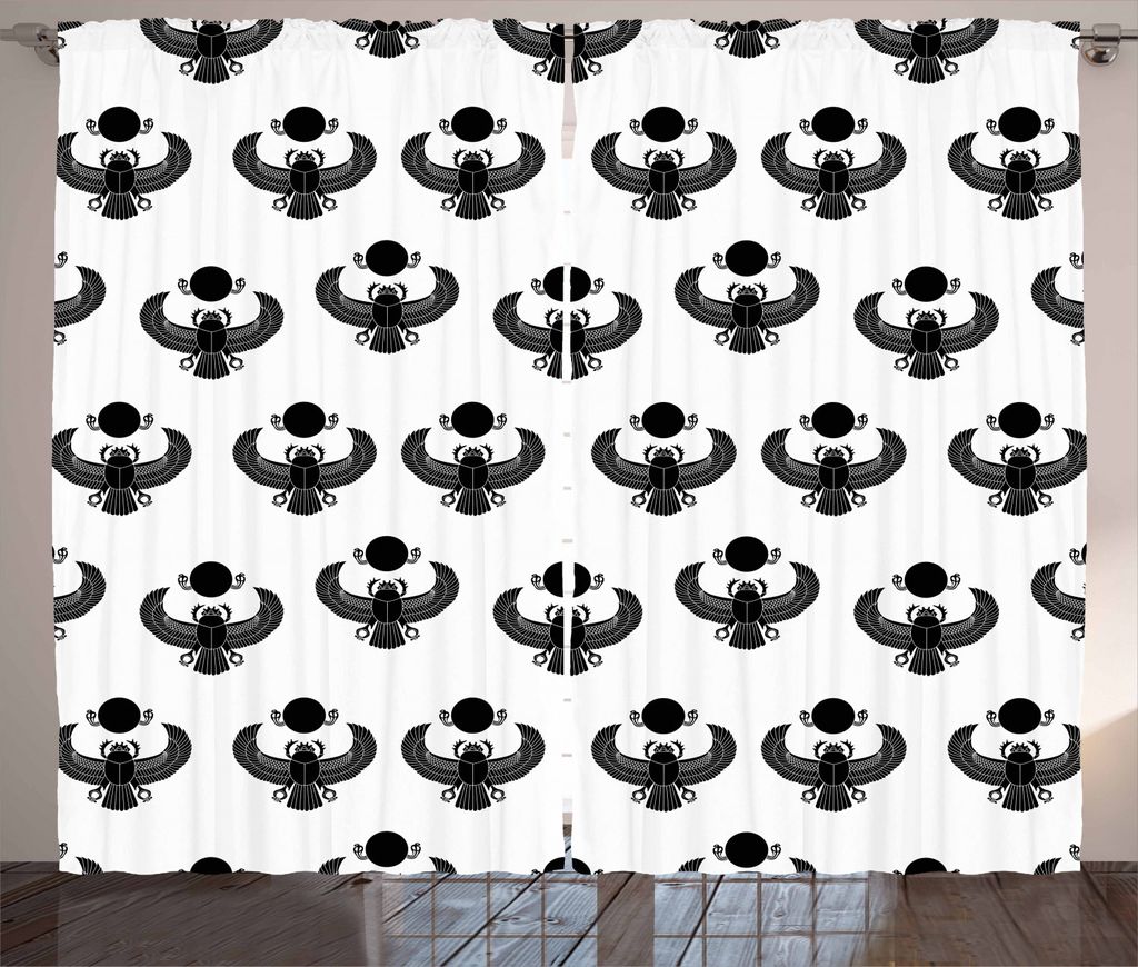 ABAKUHAUS ägyptisch Rustikaler Gardine, Legendärer Käfer Bug, Schlafzimmer Kräuselband Vorhang mit Schlaufen und Haken, 280 x 225 cm, Weiß Sch...
