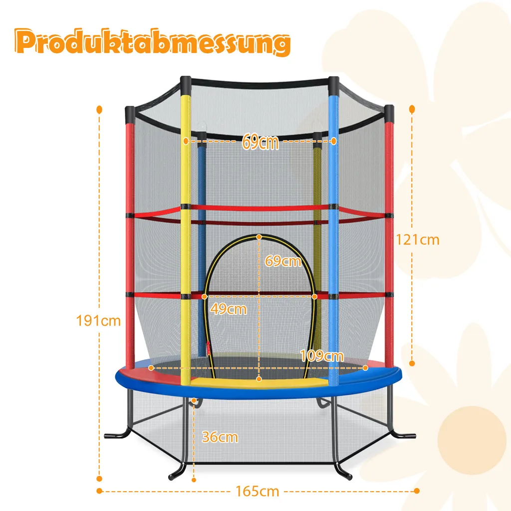 Trampoline Sécurisé Anti-Chute Ø165cm pour Enfant - Structure Stable 135KG