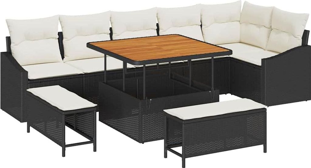 Gartensofa-set mit Kissen 9 pcs Schwarz Poly-Rattan