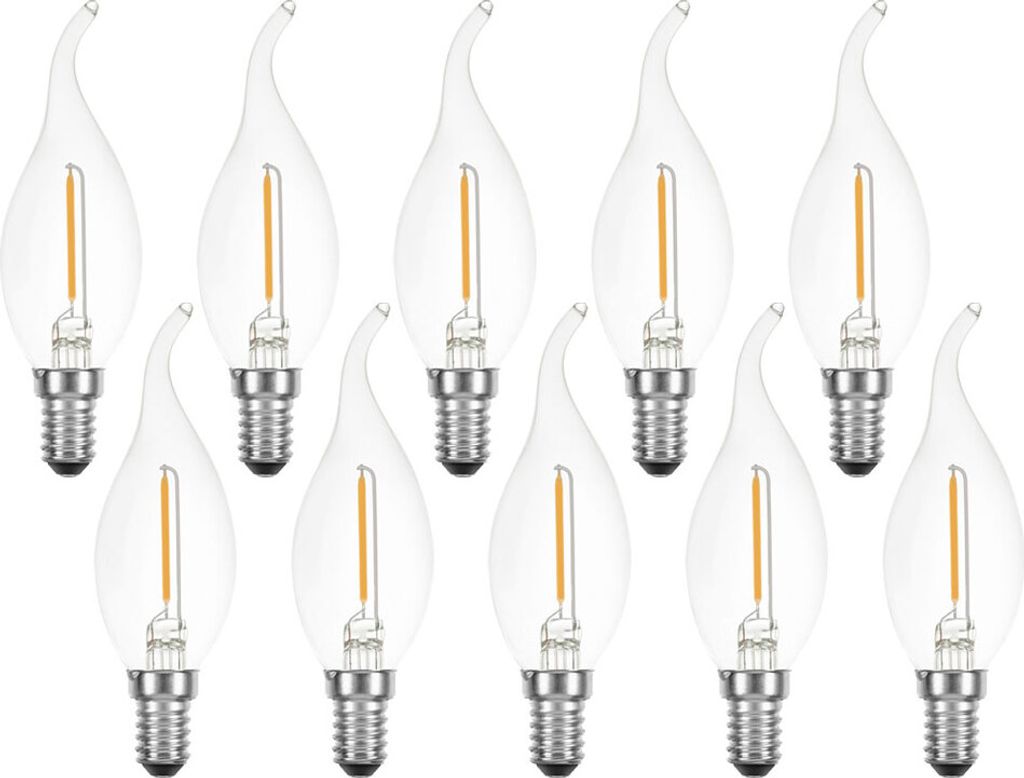 10 x LED Filament Leuchtmittel Windstoß Kerze 1W = 15W E14 klar 822 extra warmweiß 2200K