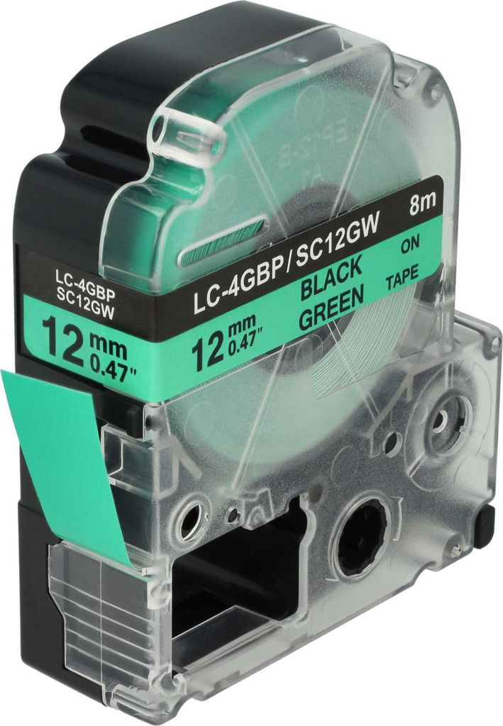 vhbw Schriftband-Kassette Ersatz für Epson LC-4GBP für Etiketten-Drucker 8m x 12mm Schwarz auf Grün
