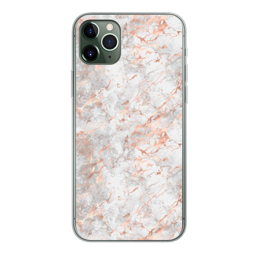 MuchoWow Handyhülle Schutzhülle Hülle für iPhone 11 Pro Max Roségold - Marmor - Weiß - Gemustert Silikon Softcase Handy Hülle - Schutz