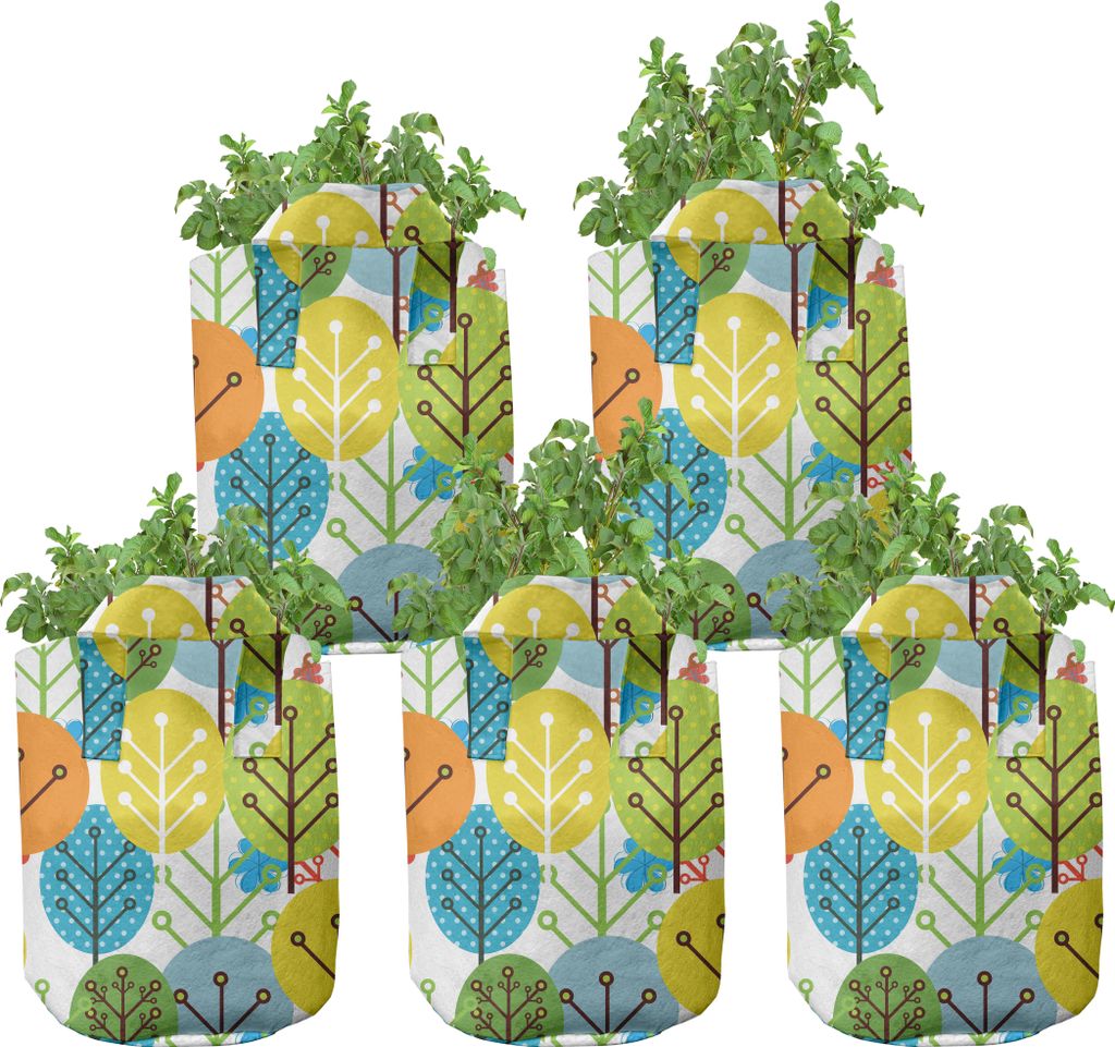 ABAKUHAUS Baby Zuchttöpfe 5er-Pack, Sute Sommer-Baum-Muster, hochleistungsfähig Stofftöpfe mit Griffen für Pflanzen, 7 Gallonen, Mehrfarbig
