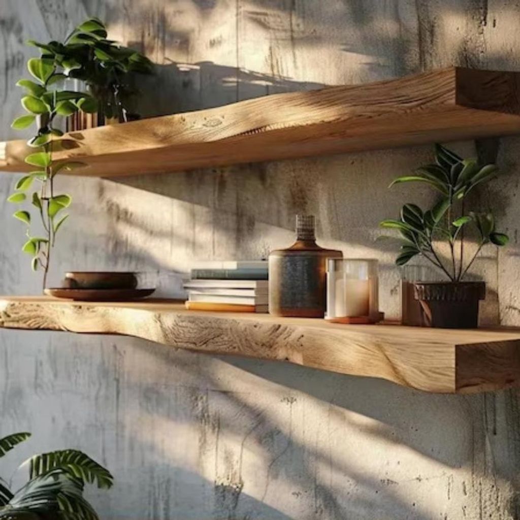 Massives Eichenregal mit Naturkante/Baumkante 80x25x2,5cm, Produktbild 