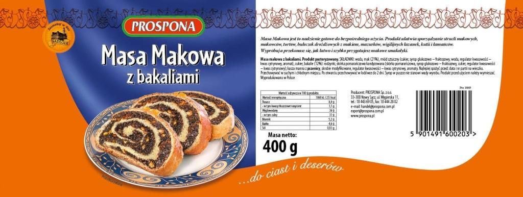 Masa makowa Prospona 400 g Zdjęcie produktu 