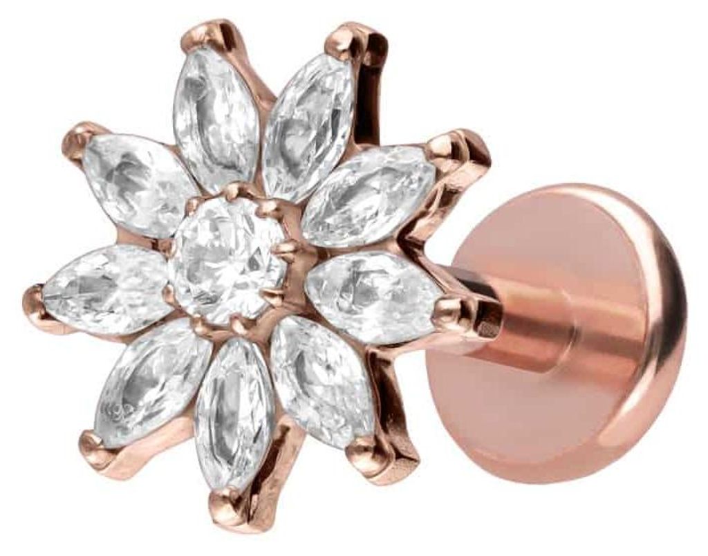 Ohrpiercing, Nasenpiercing Titan Labret mit Push Fit KRISTALLBLUME RoséGold Stablänge: 5mm | Stabstärke: 1mm