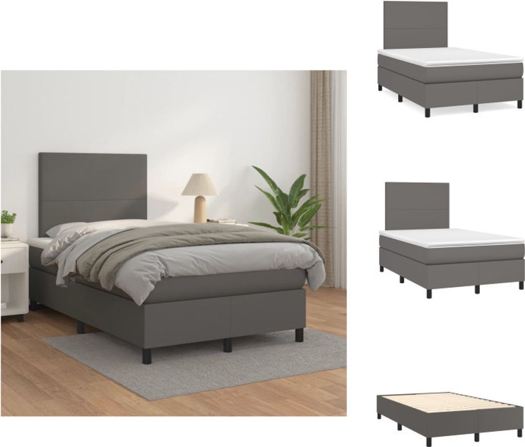 vidaXL Boxspringbett mit Matratze Grau 120x200 cm Kunstleder - Betten & Bettgestelle