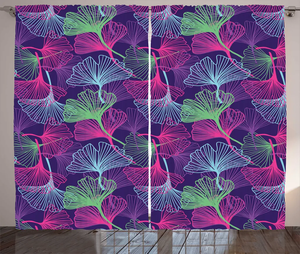 Rideau Occultant Partiel pour Grande Baie Vitrée Motif Ginkgo Violet